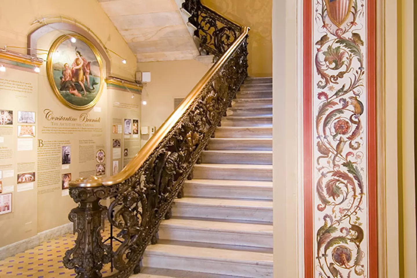 View of one of the bronze staircases in the Brumidi Corridors.