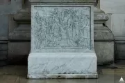 Detailed view of the pedestal on the Alexander Hamilton statue.