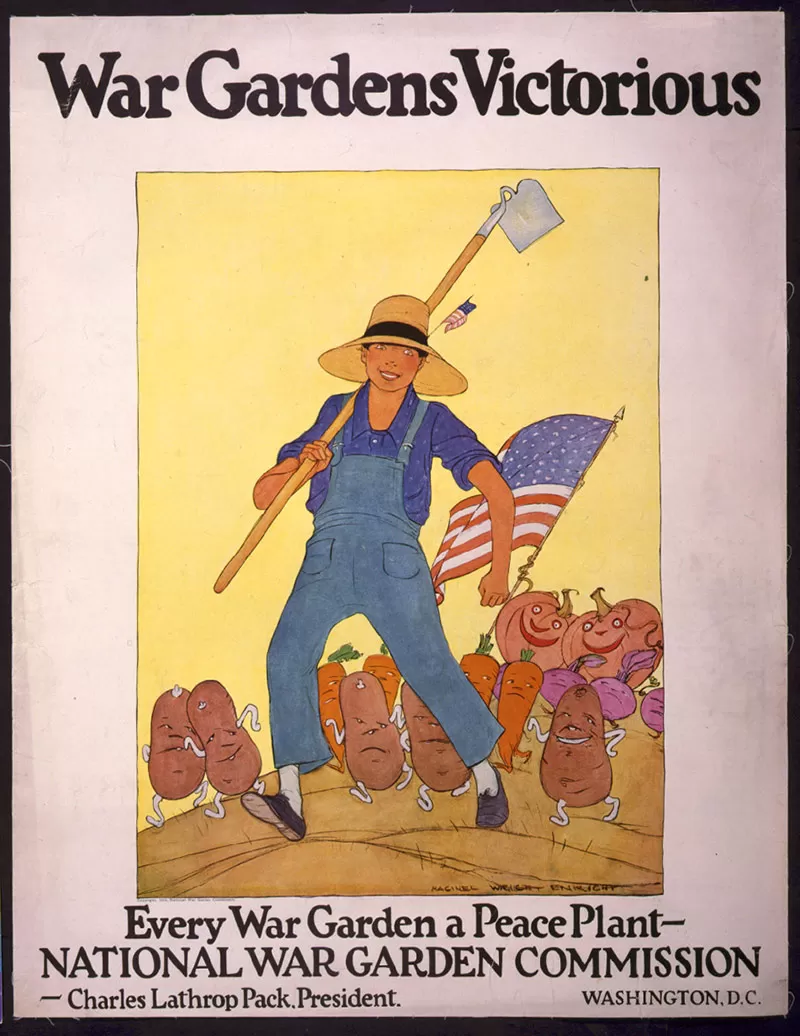Period poster encouraging Americans to garden circa 1917.