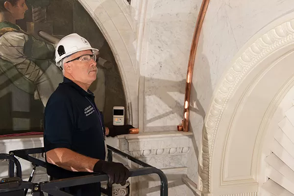 AOC Plumbing crew member in the Library of Congress Thomas Jefferson Building.