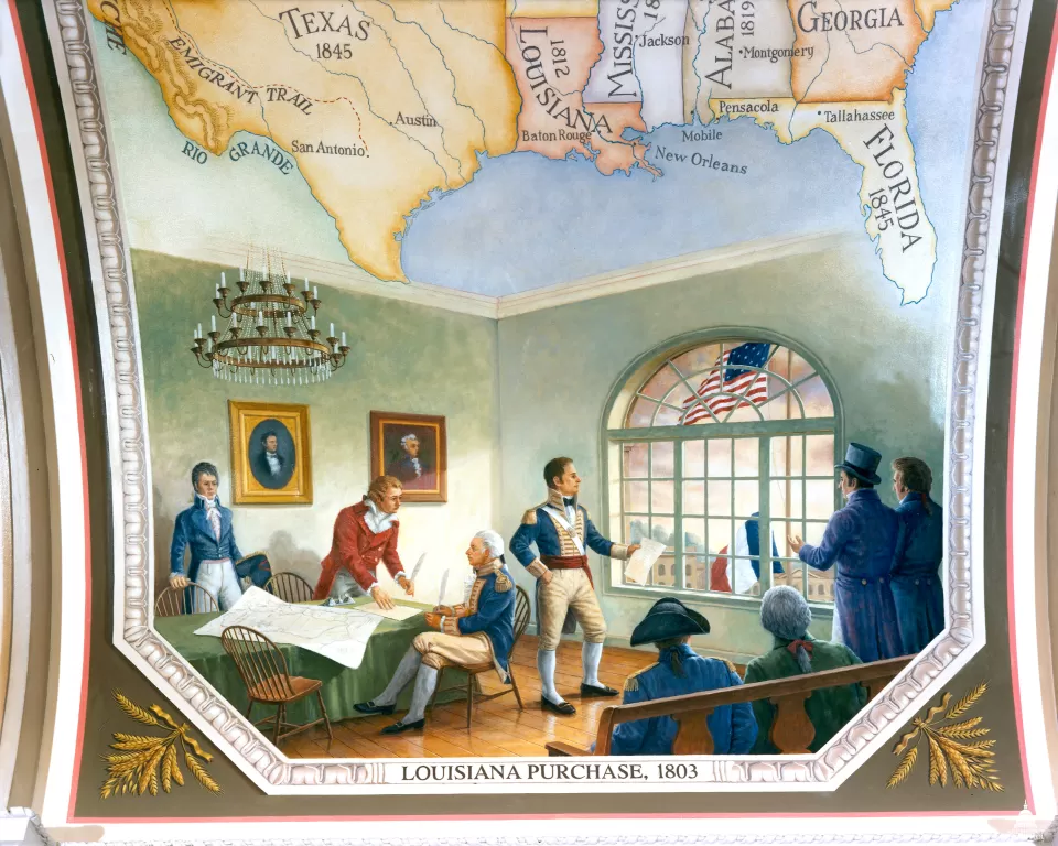 Picture of the Louisiana Purchase, 1803 mural from the U.S. Capitol's Cox Corridors.