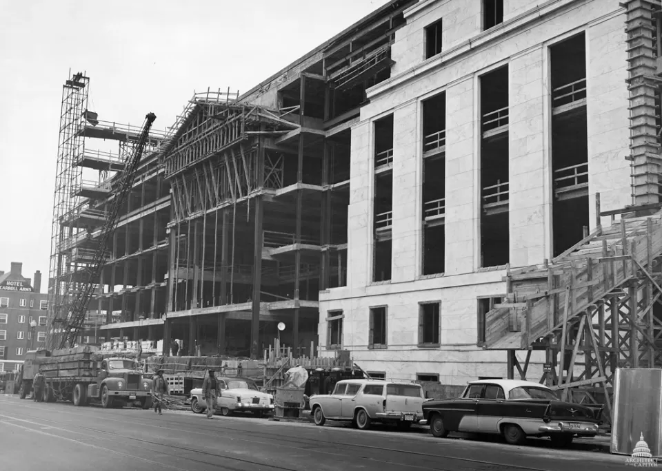 1956 photograph of the construction of the Dirksen Senate Office Building.