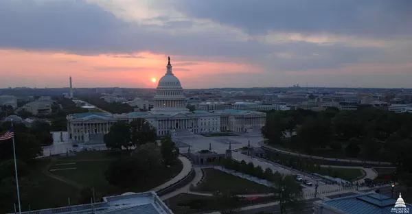 View of the East Front of the U.S. Capitol during a sunset in spring 2012.
