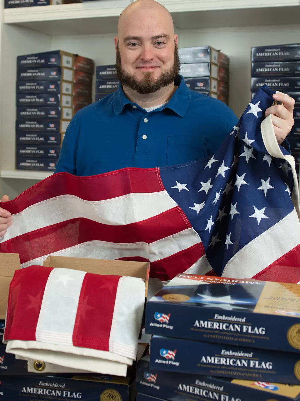 An AOC employee in the U.S. Capitol's flag office.