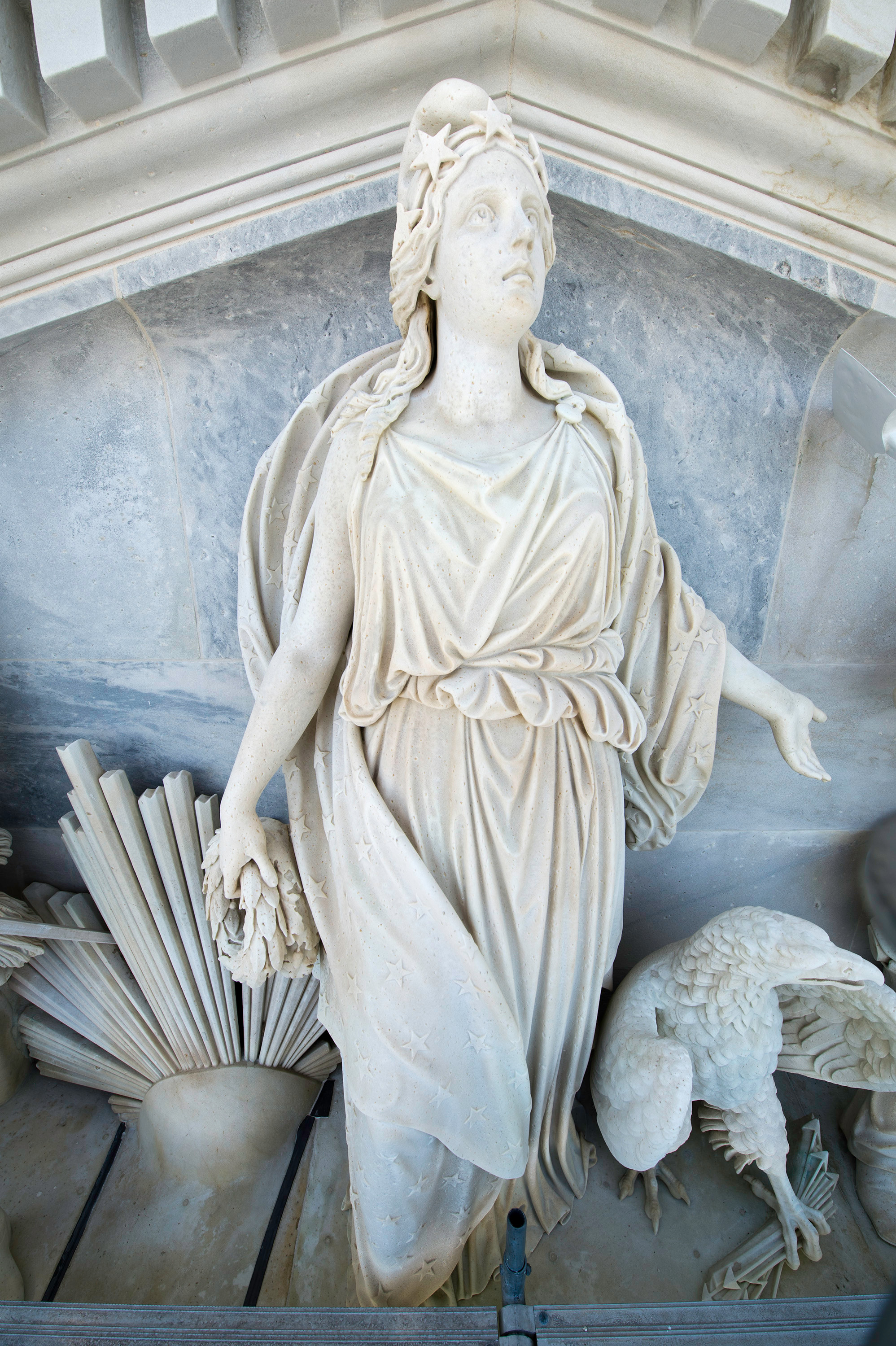 Figure of America from the Progress of Civilization pediment on the East Front of the Capitol.