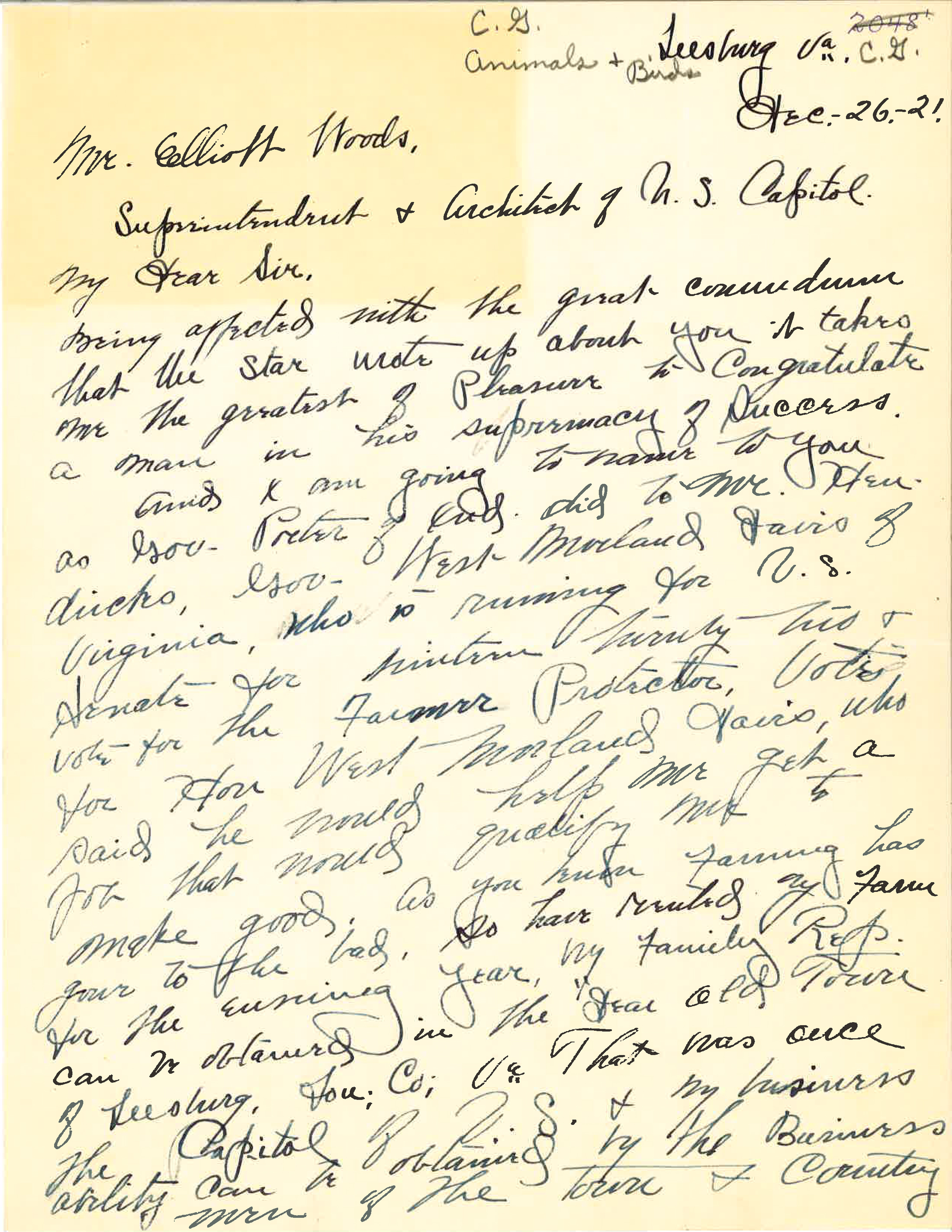 Letter from J.S. Spring to Elliot Woods - December 26, 1921