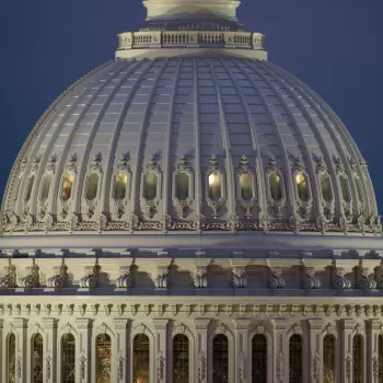 The U.S. Capitol Dome's cupola at night.