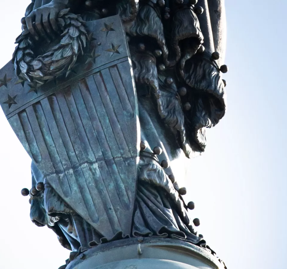 Close-up view of the Statue of Freedom shield.