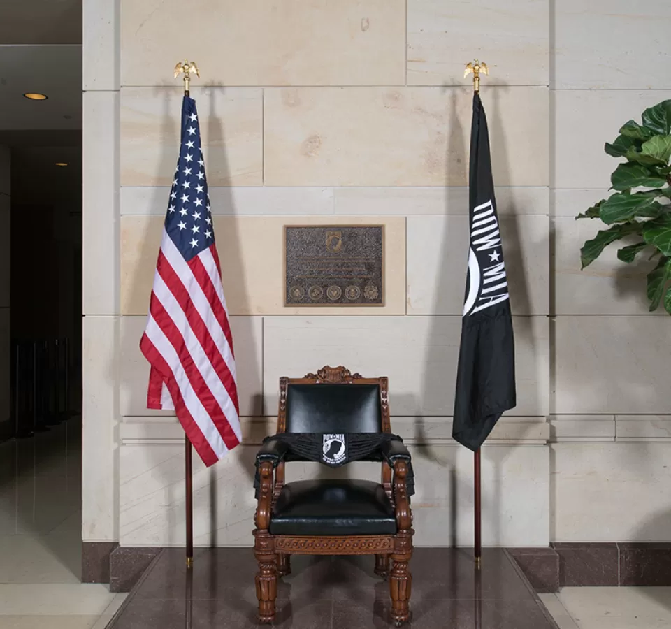 The POW/MIA Chair of Honor in the U.S. Capitol Visitor Center's Emancipation Hall.