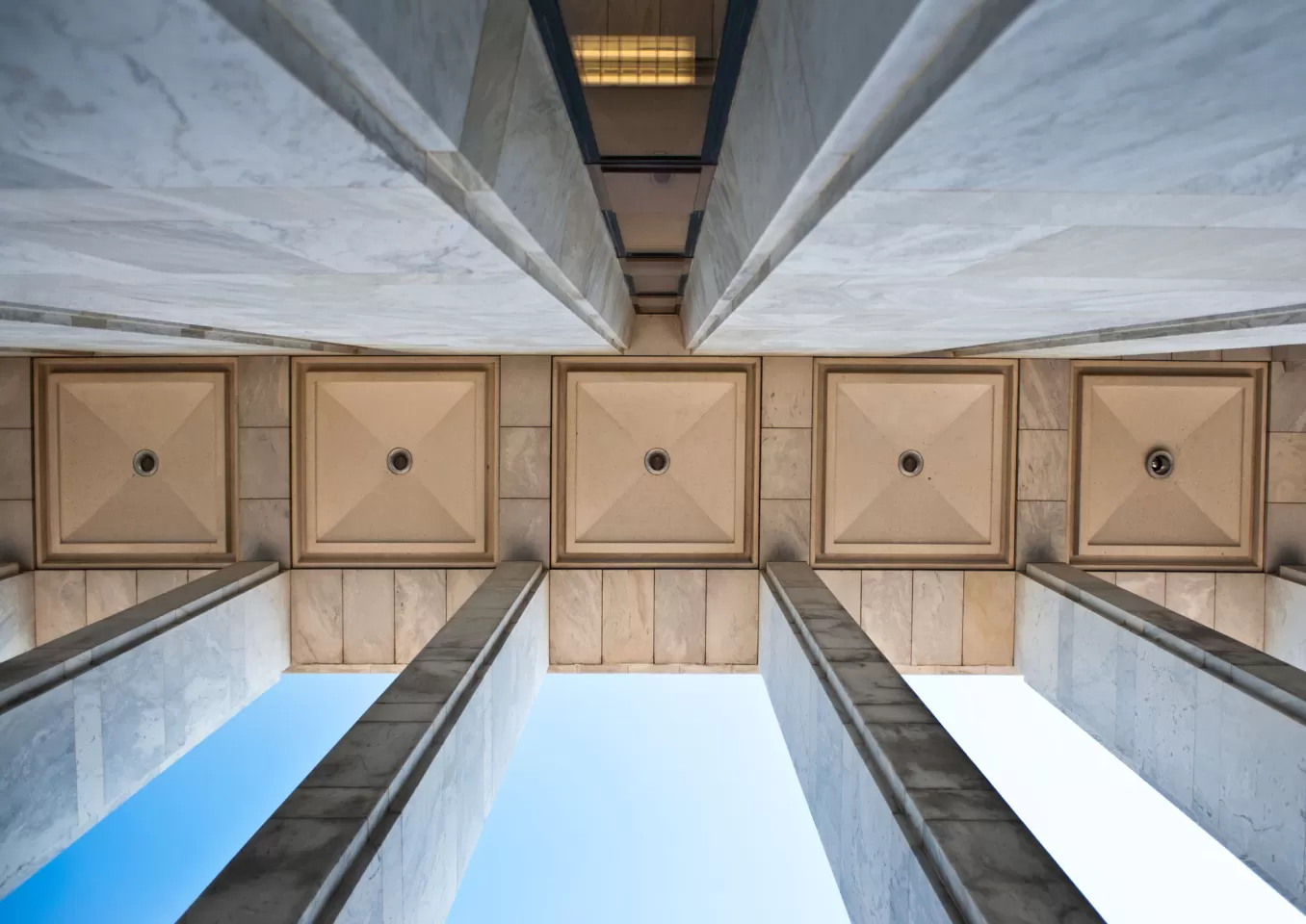 Looking up at the main entrance to the James Madison Building in Washington, D.C.