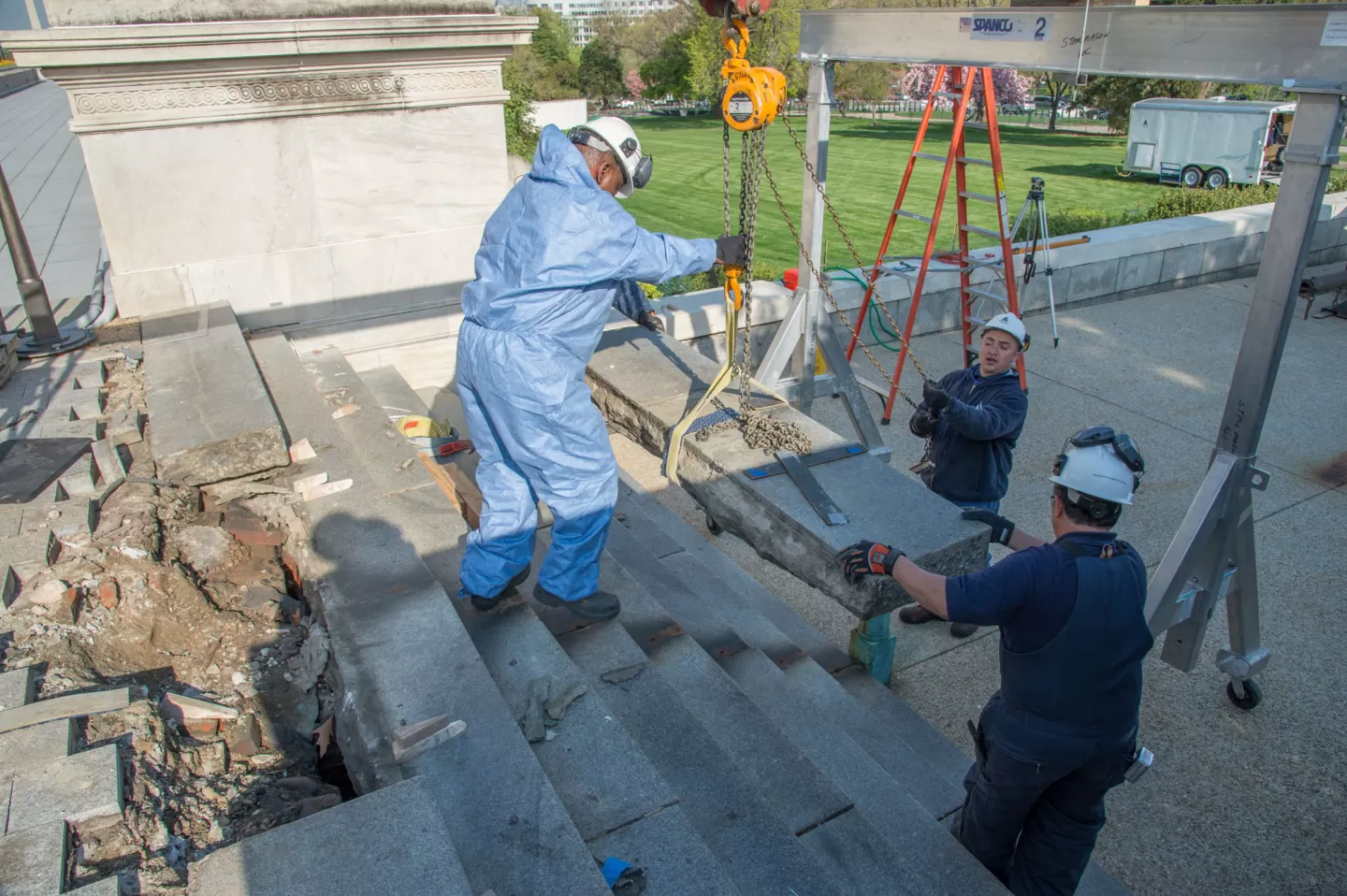 Preservation work on the U.S. Capitol's Olmsted Terrace.