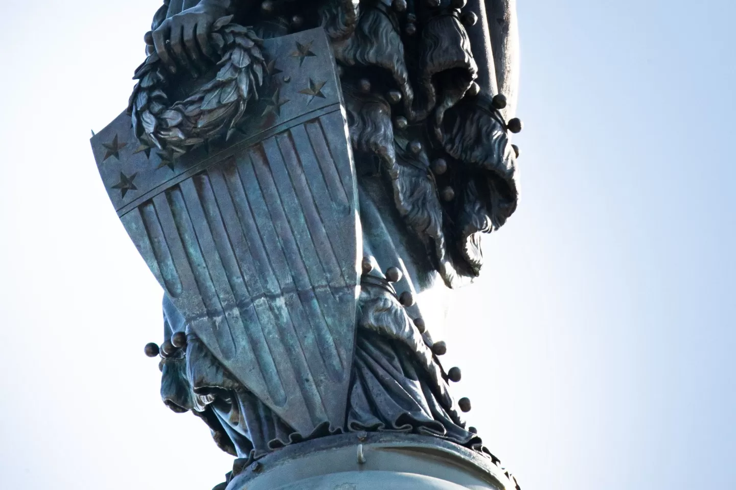 Close-up view of the Statue of Freedom shield.