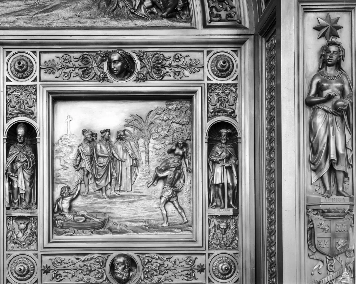 Columbus Doors, Right Valve: Columbus's First Encounter with the Indians (1492)