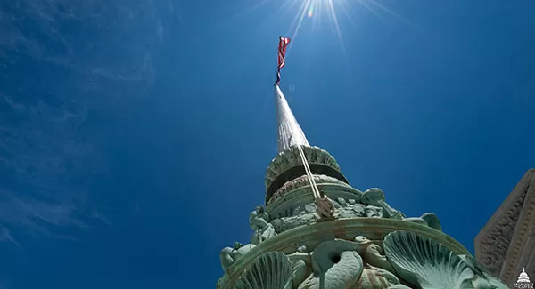 Flagpole on the terrace of the U.S. Supreme Court Building.