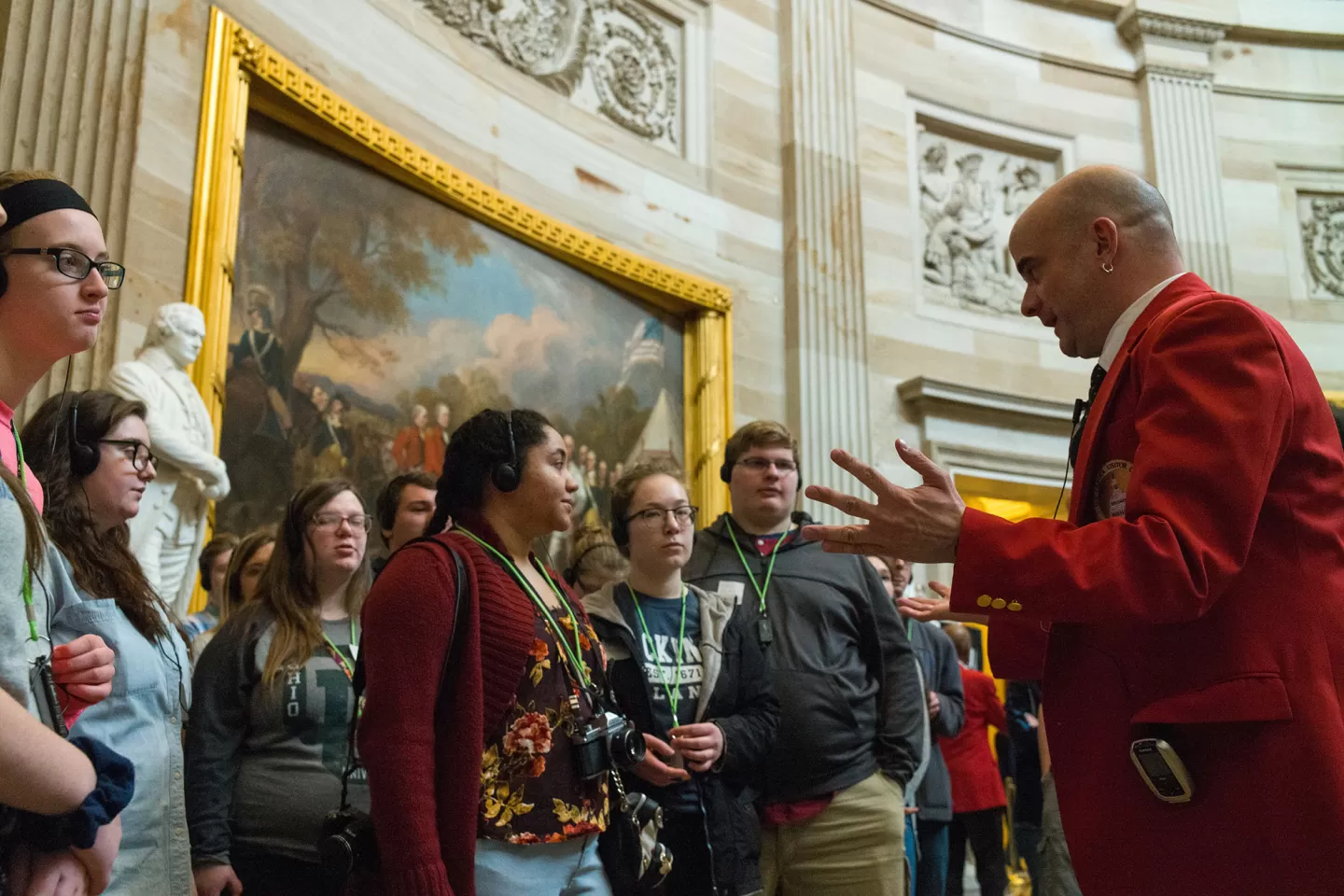 A tour with guide in the U.S. Capitol Rotunda.
