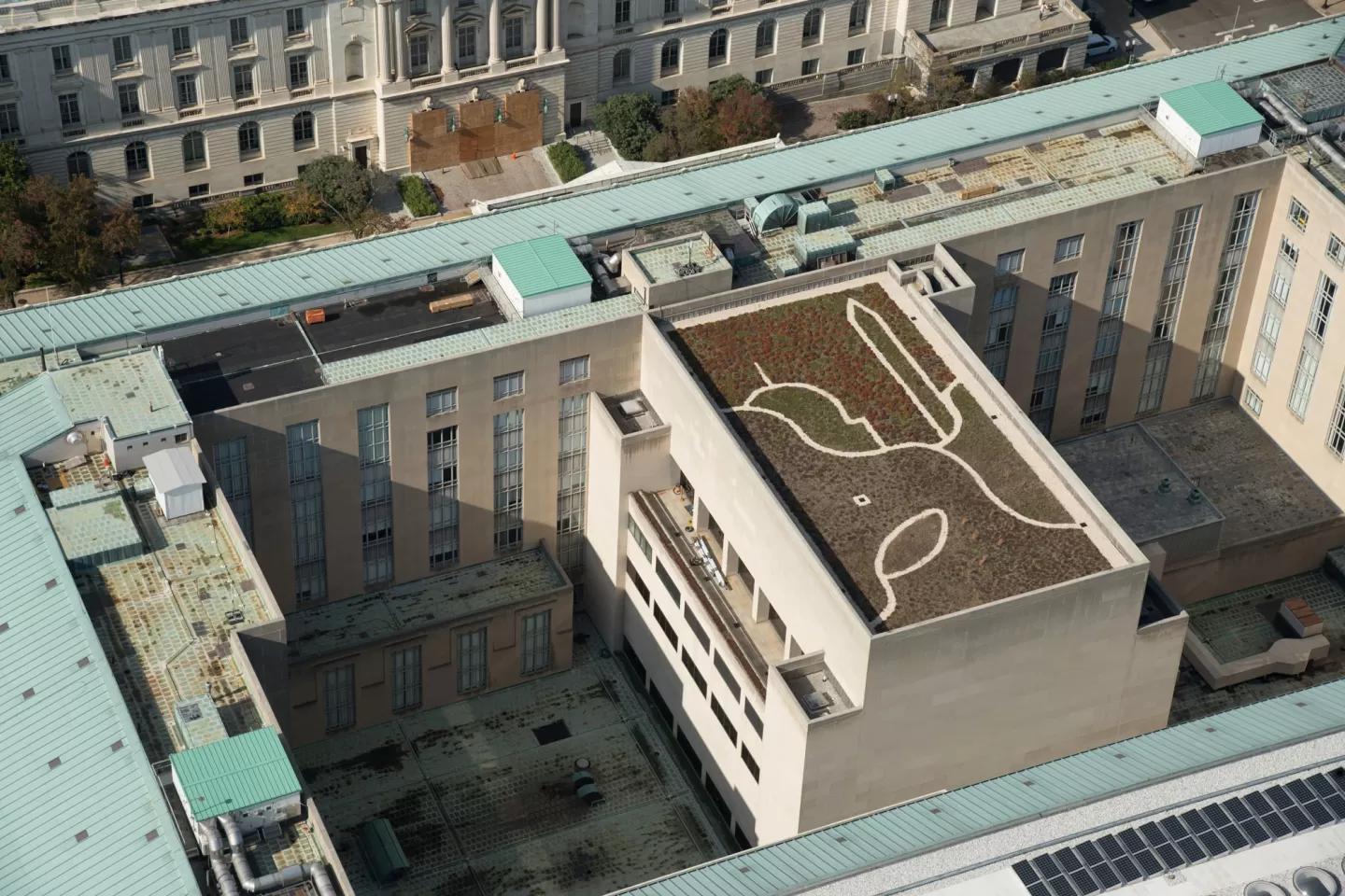 Aerial view of the green roof at the Dirksen Senate Office Building.