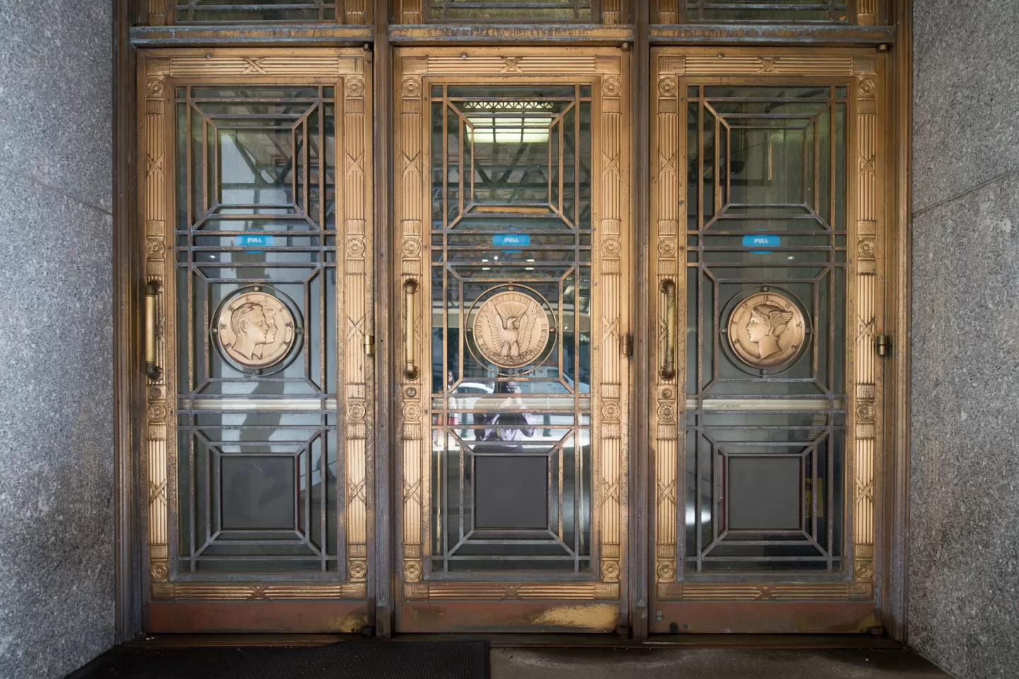 Bronze ornamental doors at the Dirksen Senate Office Building.