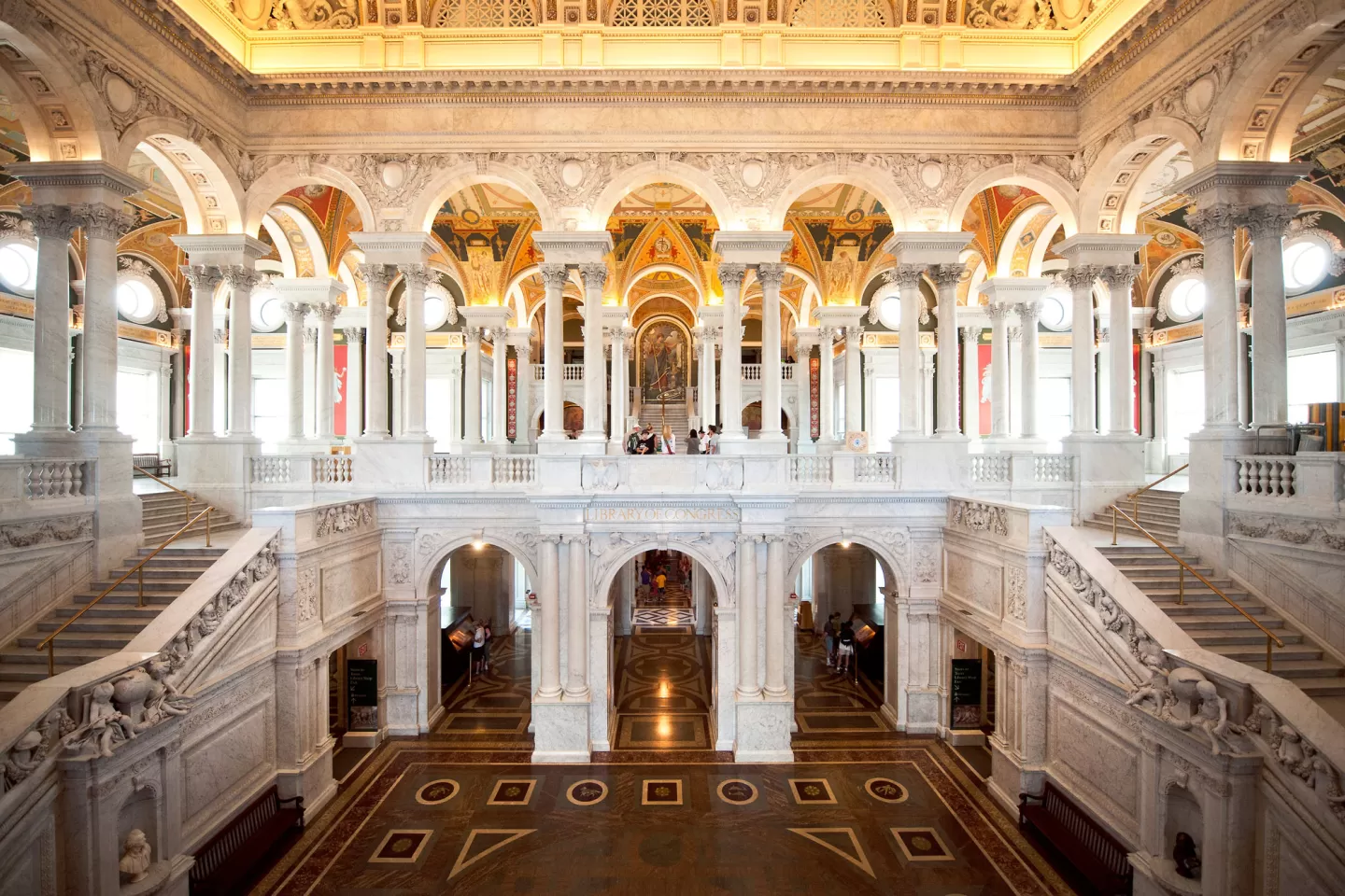 View of the Great Hall in the Library of Congress Thomas Jefferson Building.