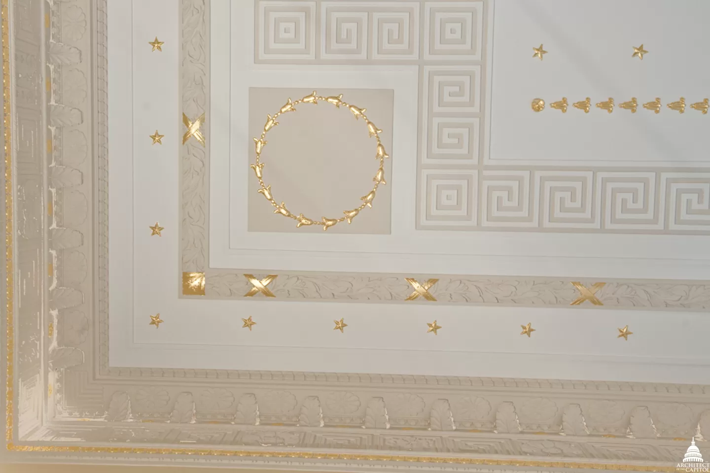 Example of decorative ceiling in the Longworth Building.