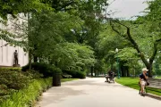Benches to rest can be found along the tree-lined path near the Taft Memorial.