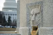 One of the lion-head spouts on the Senate Fountain.