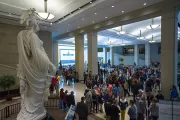 A plaster model of the Statue of Freedom on display for guests in the U.S. Capitol Visitor Center's Emancipation Hall.