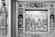 Columbus Doors, Left Valve: Departure of Columbus from Palos (1492)