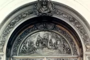 Columbus Doors, Tympanum: Landing of Columbus in the New World (1492)