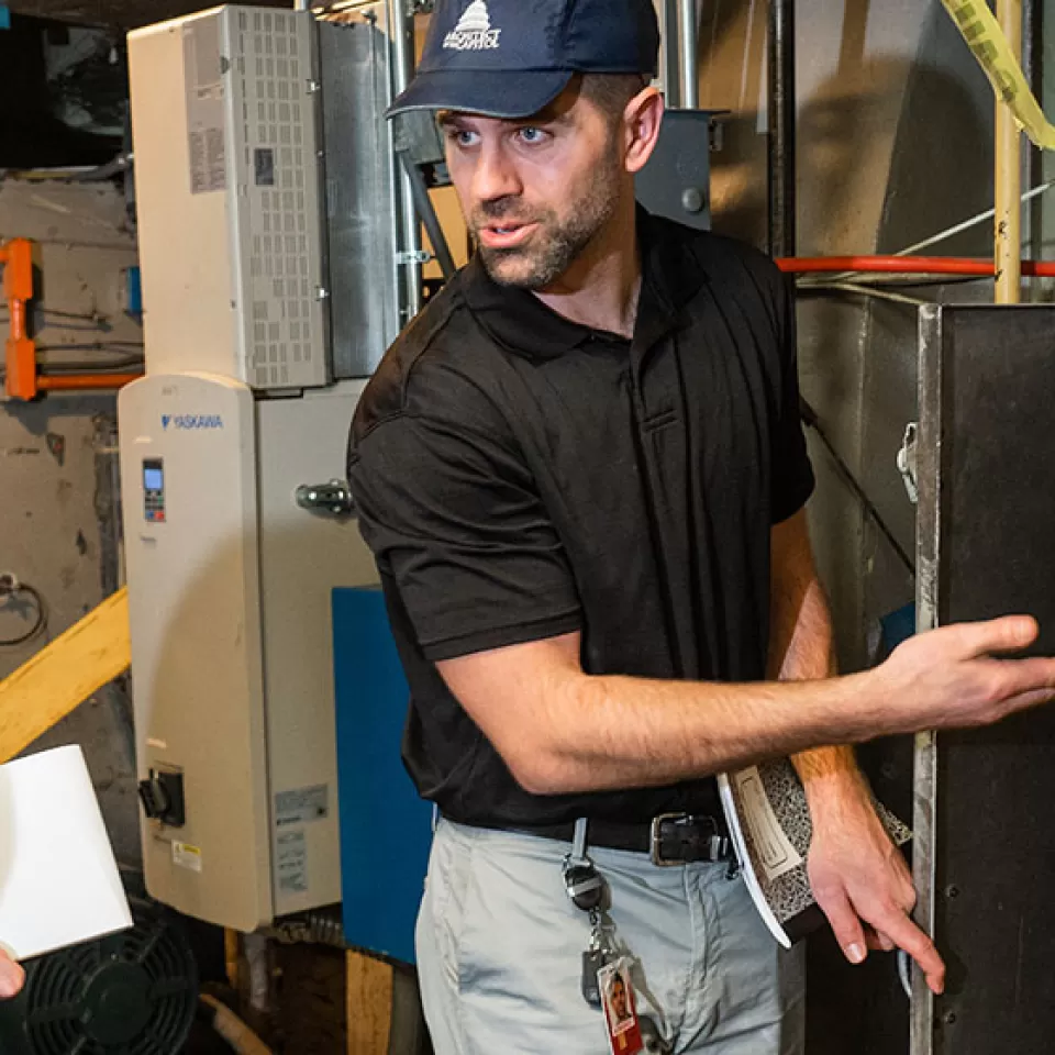 AOC employees discussing permit requirements during a self-inspection at the U.S. Capitol.