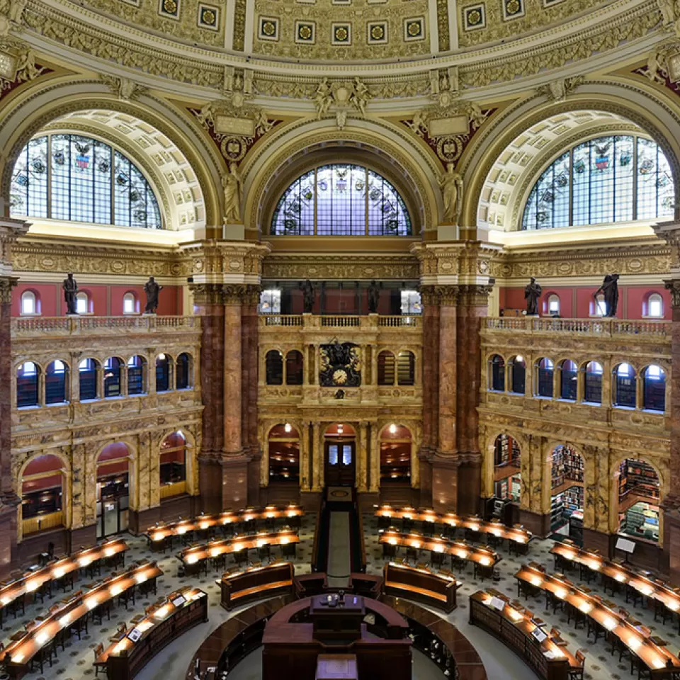 The Main Reading Room of the Library of Congress Thomas Jefferson Building.