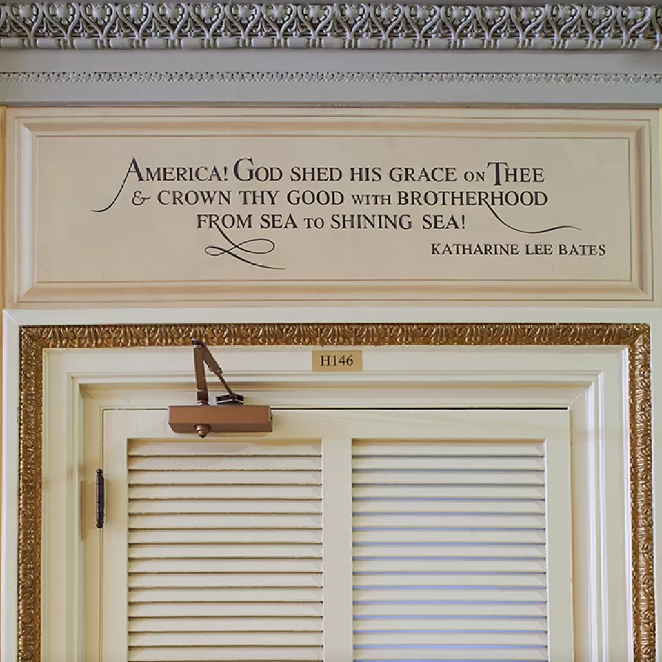 America the Beautiful poem written on a wall in the Cox Corridors of the U.S. Capitol.