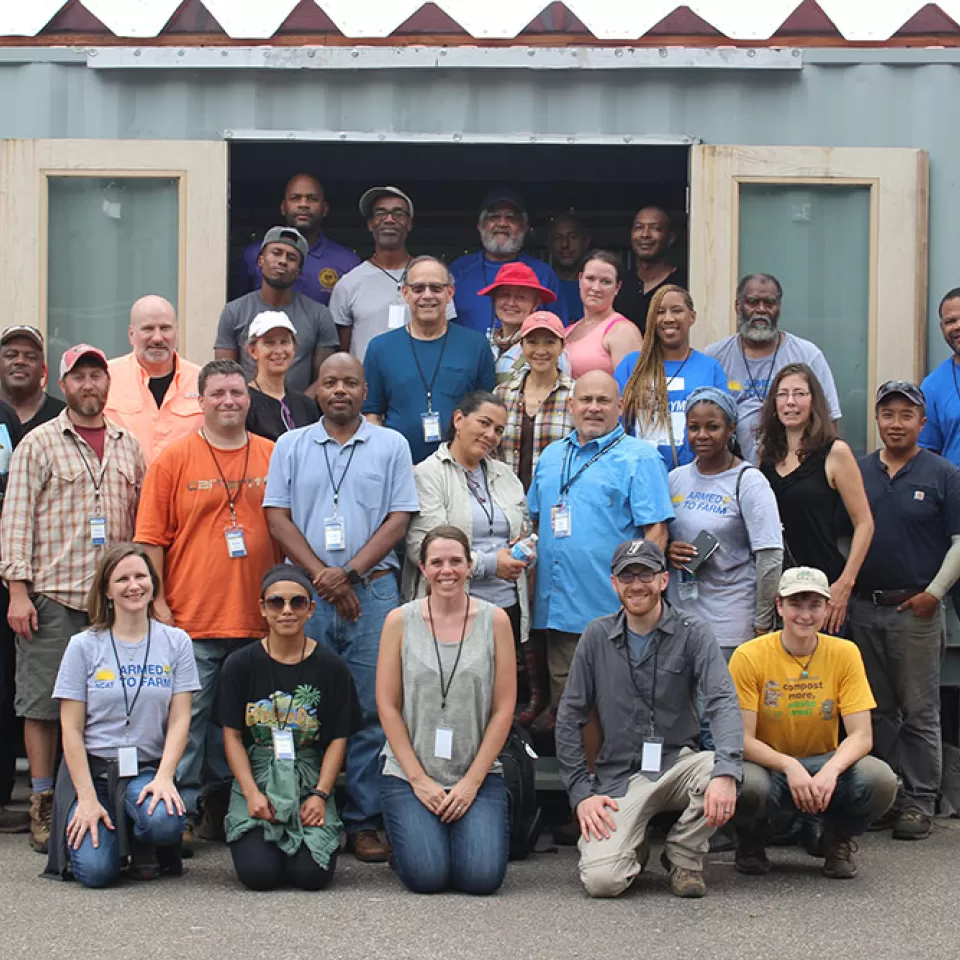 Participants and instructors after lunch at Eco City Farm.