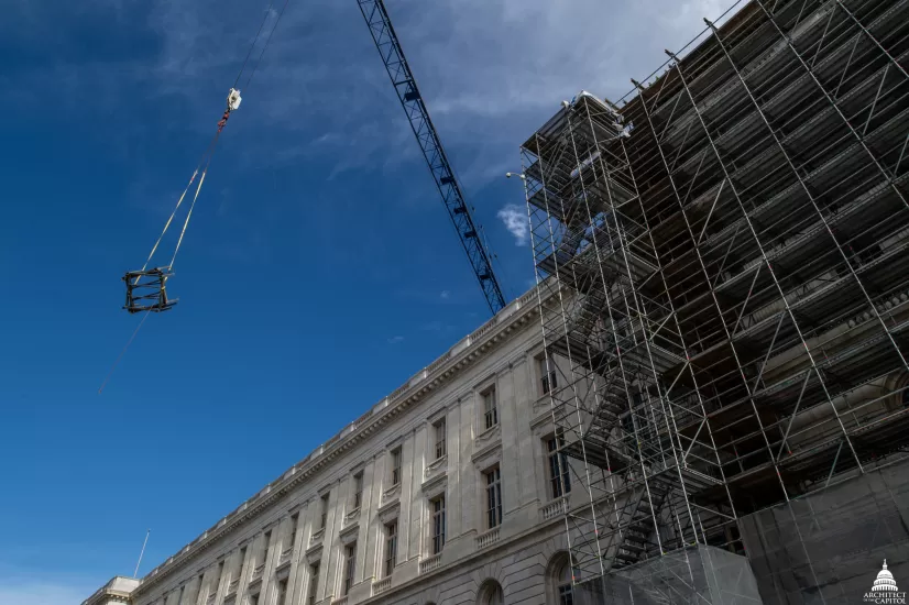 Construction work continues in the Cannon Building's west wing.