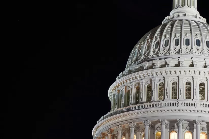 The U.S. Capitol Dome at night.