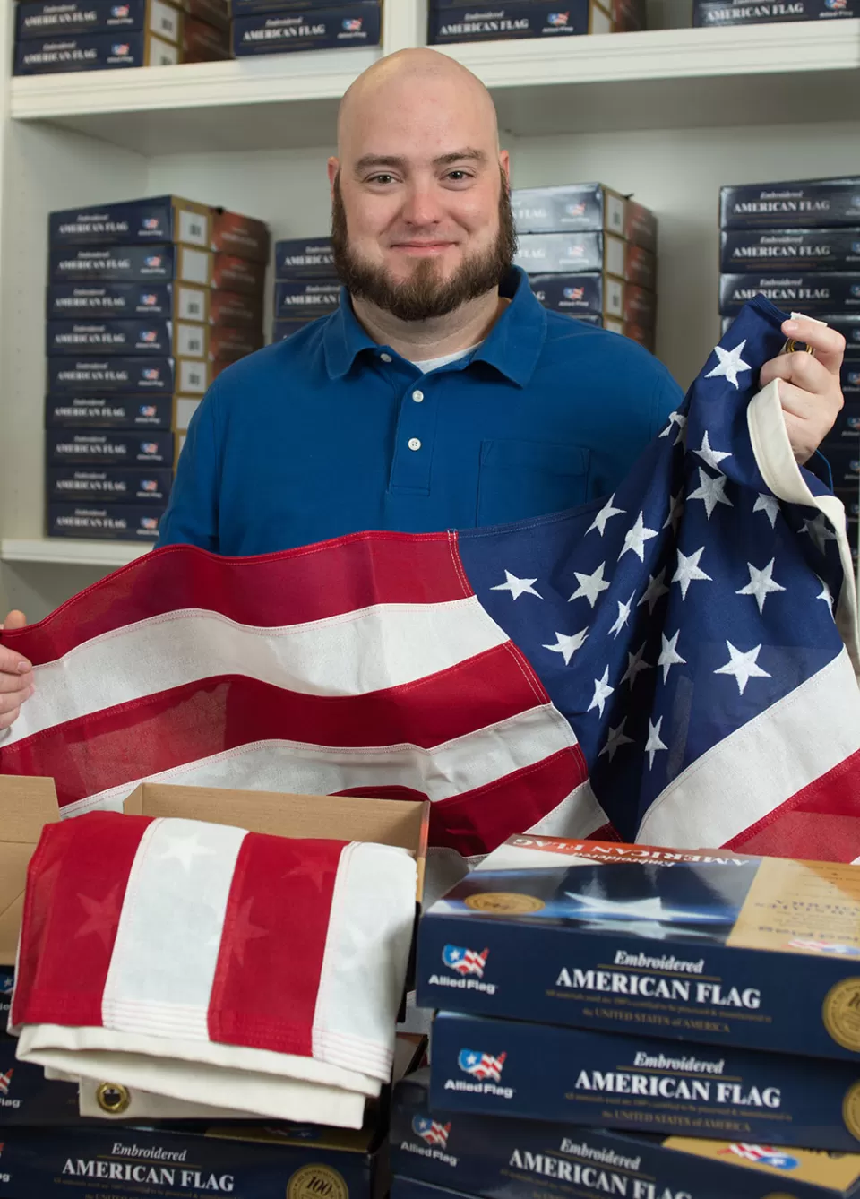 An AOC employee in the U.S. Capitol's flag office.