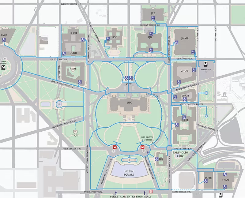 Map of the accessible pathways on the Capitol Campus in Washington, D.C.