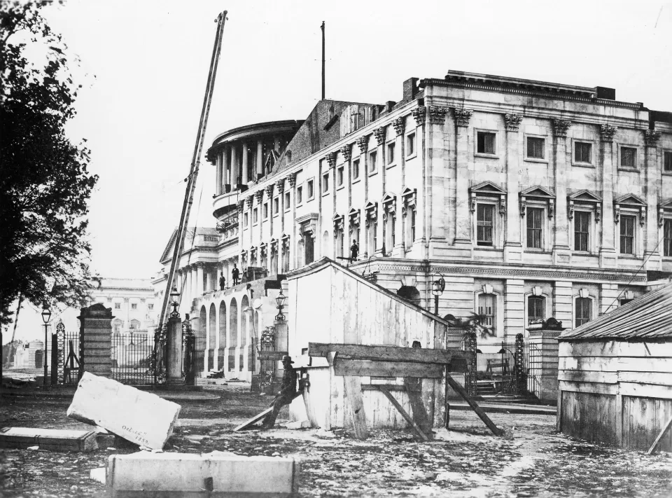 Construction of the new U.S. Capitol dome in 1859.