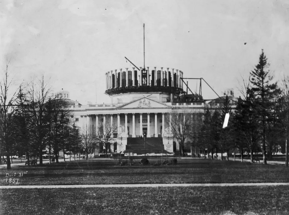 Construction of the new U.S. Capitol dome in 1857.
