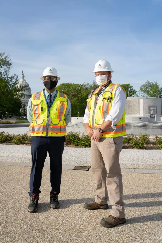 Joe Smith, Construction Manager, and Nate Smith, Inspector, team up to review progress of punch-list items at Upper Senate Park.