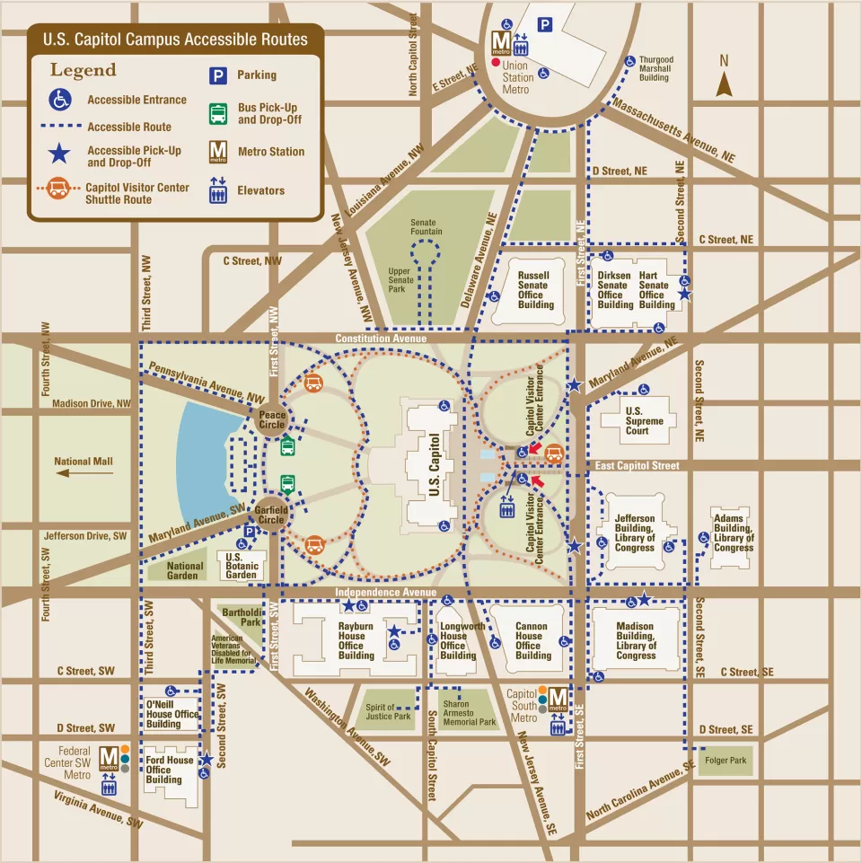 Map of the U.S. Capitol campus' accessible path.