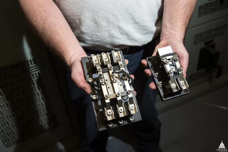 Two relay switches are used to open and close the doors on the Russell Building subway cars.