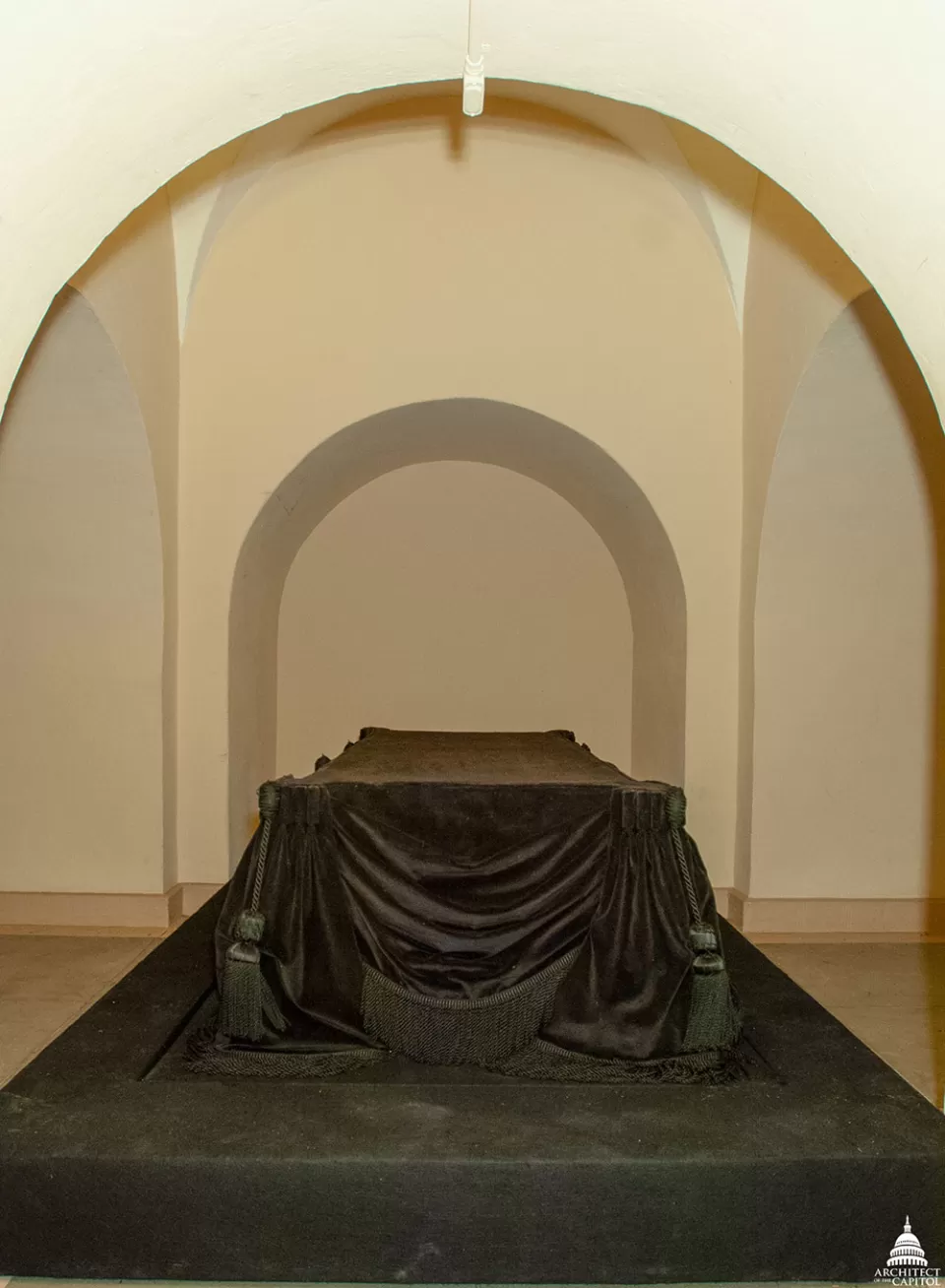 The Lincoln catafalque, constructed by Job W. Angus and others to support the casket of Abraham Lincoln while the president's body lay in state in the U.S. Capitol Rotunda.