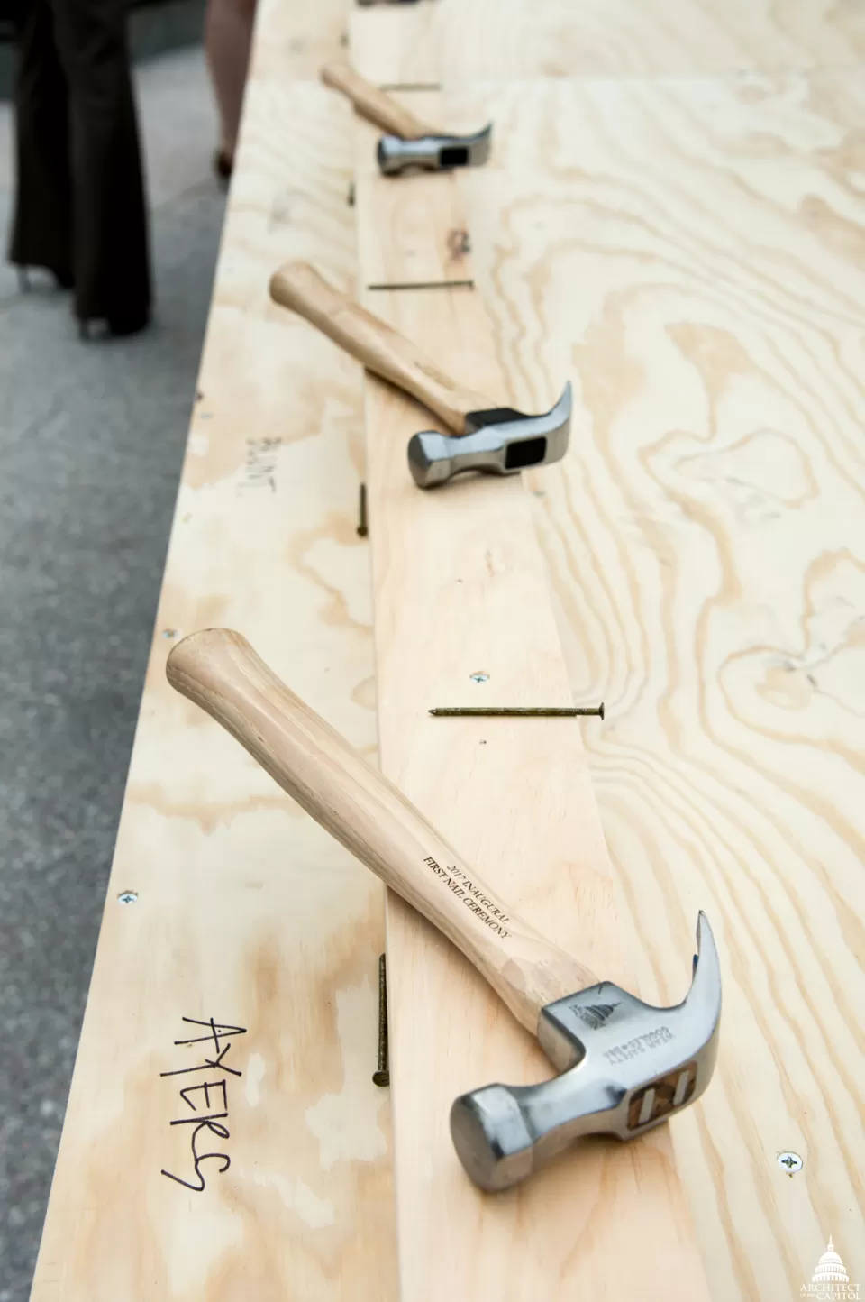 Hammers set out and ready for the First Nail Ceremony.