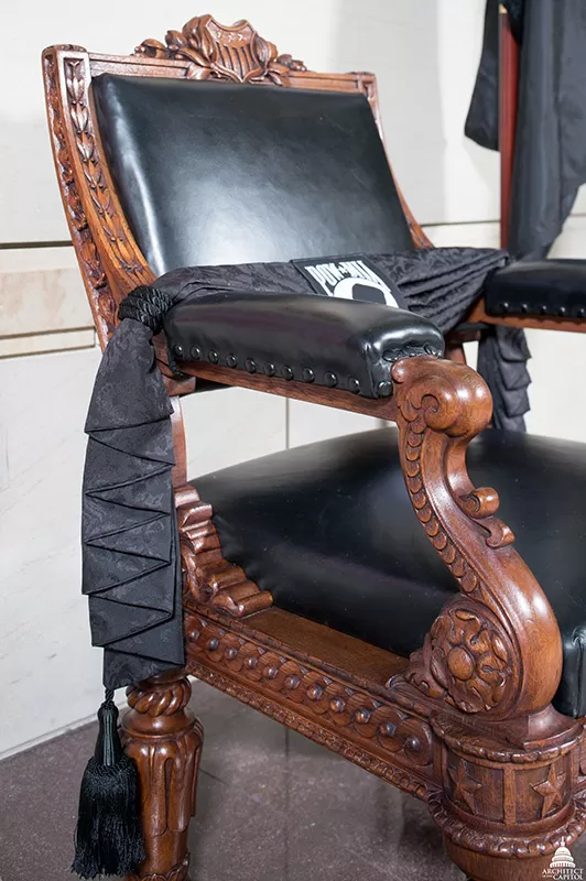 A chair manufactured for the House of Representatives Chamber dedicated as the POW/MIA Chair of Honor in the U.S. Capitol.