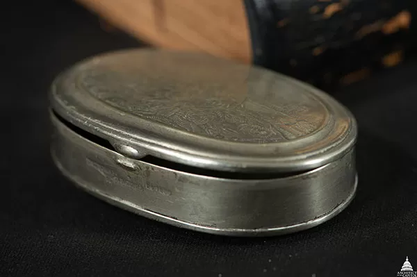 This nickel-plated oval box once belonged to Constantino Brumidi.