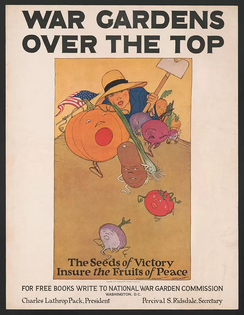 Period poster encouraging Americans to garden circa 1917.