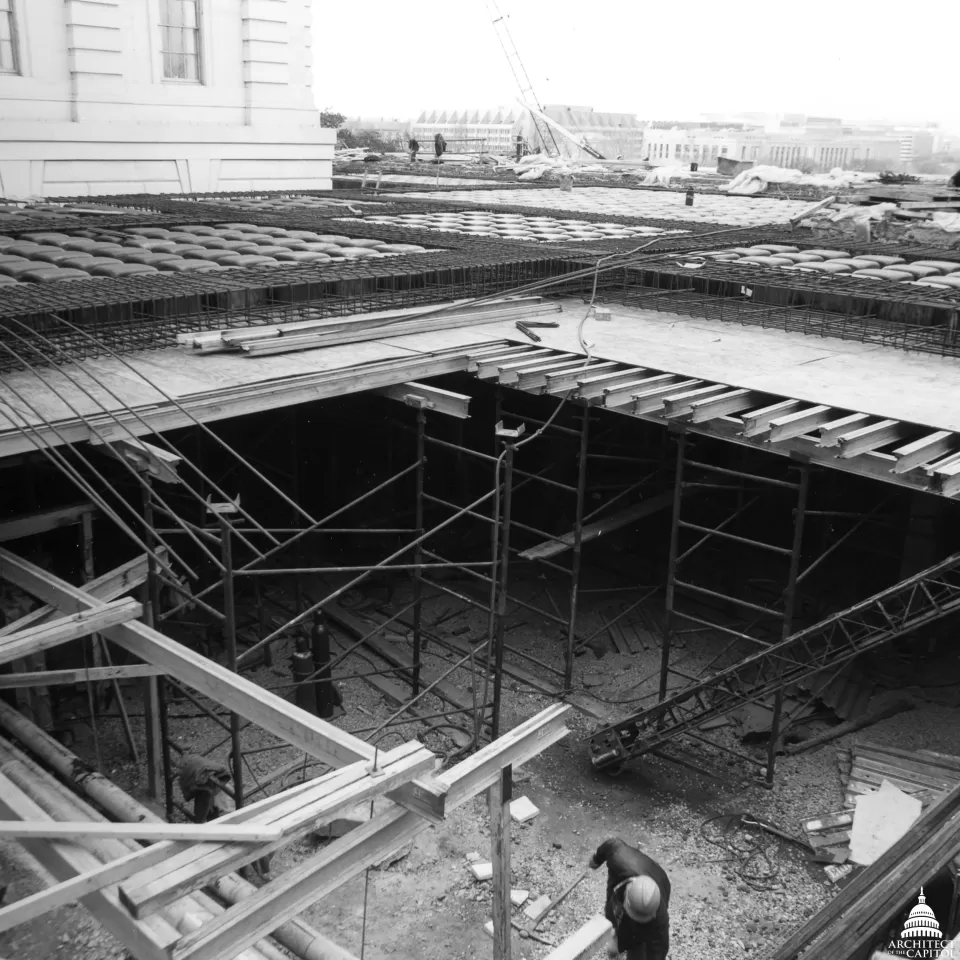 The construction site as the courtyards were filled in.