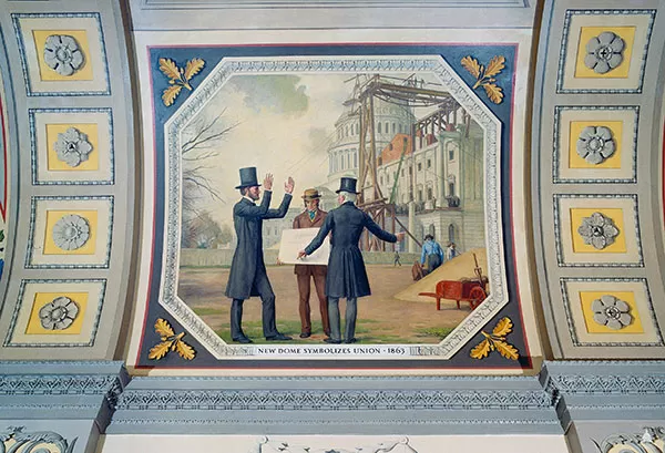 Mural "New Dome Symbolizes Union, 1863" in the U.S. Capitol's Cox Corridors.