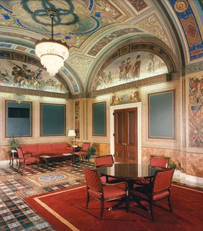 Room S-128 of the U.S. Capitol was originally designed for the Senate Military Affairs Committee.