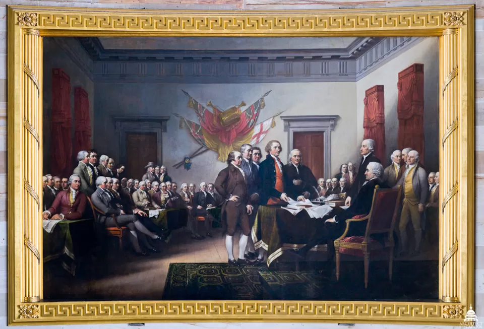 This painting of the Declaration of Independence by John Trumbull is on display in the Capitol Rotunda.